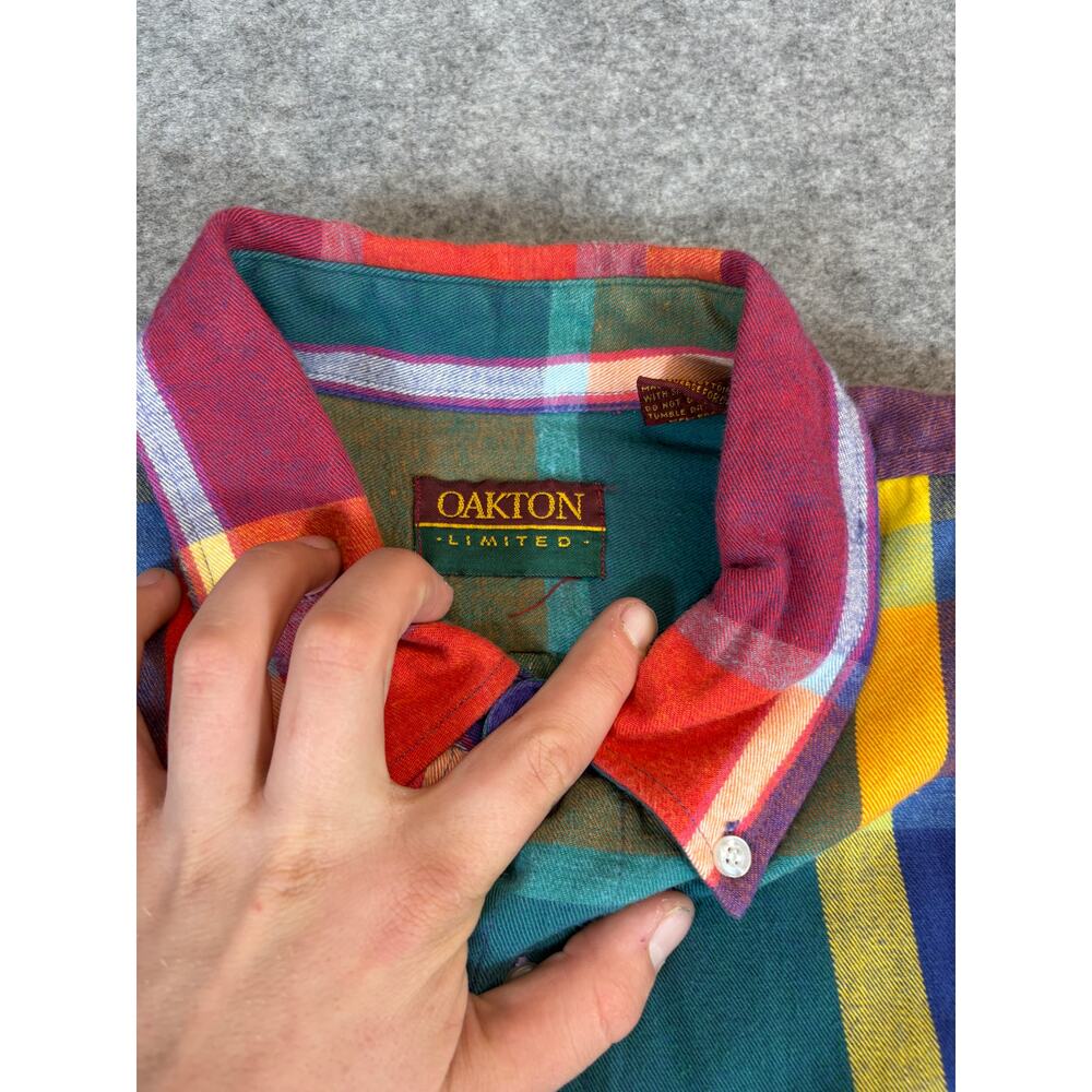 VTG 90s Oakton Button Down Shirt Sz XL Tall Plaid Flannel Western Cowboy Cotton - Picture 5 of 6